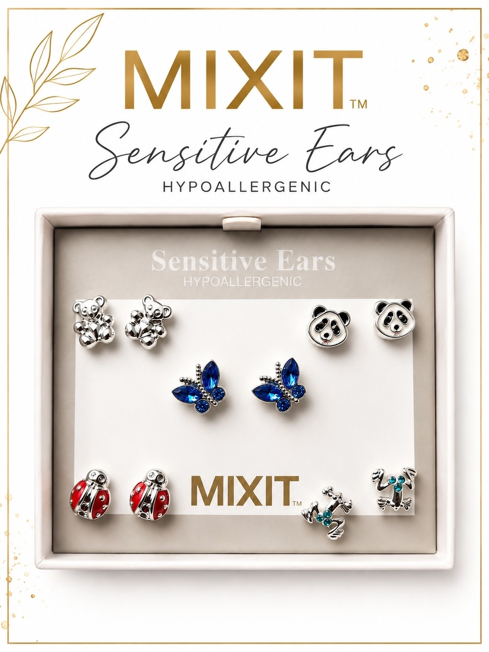 MIXIT Sensitive Ears Hypoallergenic 5 Pair Stud Earring Set NWT